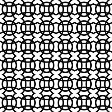 Interlocking circles. Repeatable, monochrome vector pattern, background. Stock Illustration