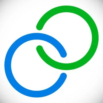 Interlocking circles rings. Abstract logo element in blue and green Stock Illustration