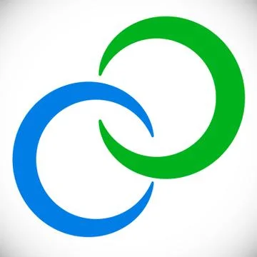 Interlocking circles rings. Abstract logo element in blue and green Stock Illustration