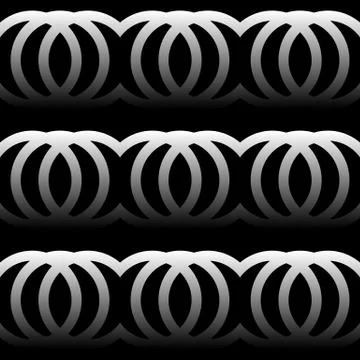 Interlocking circles, rings. Abstract monochrome pattern. Repeatable. Stock Illustration