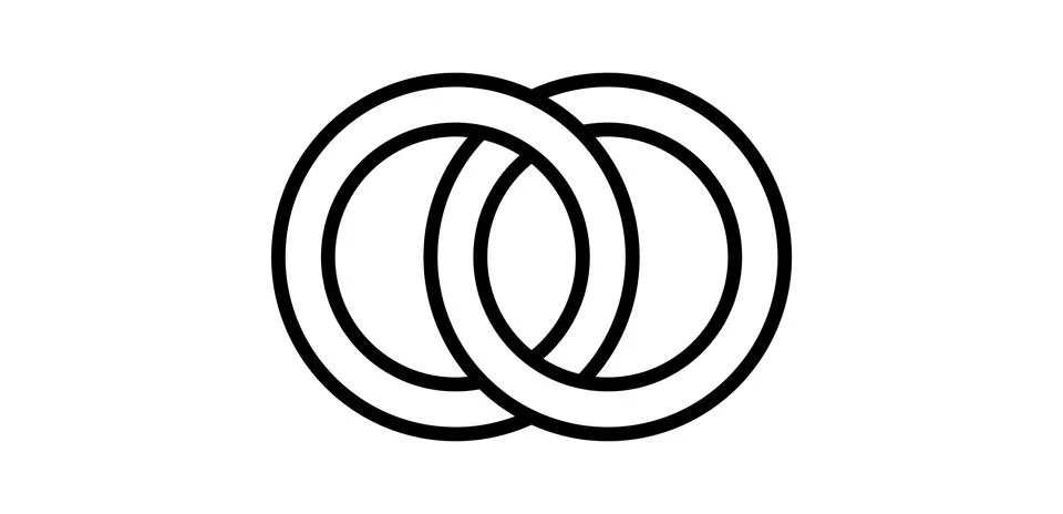 Interlocking circles, rings contour. Circles, rings concept icon Illustrazione stock