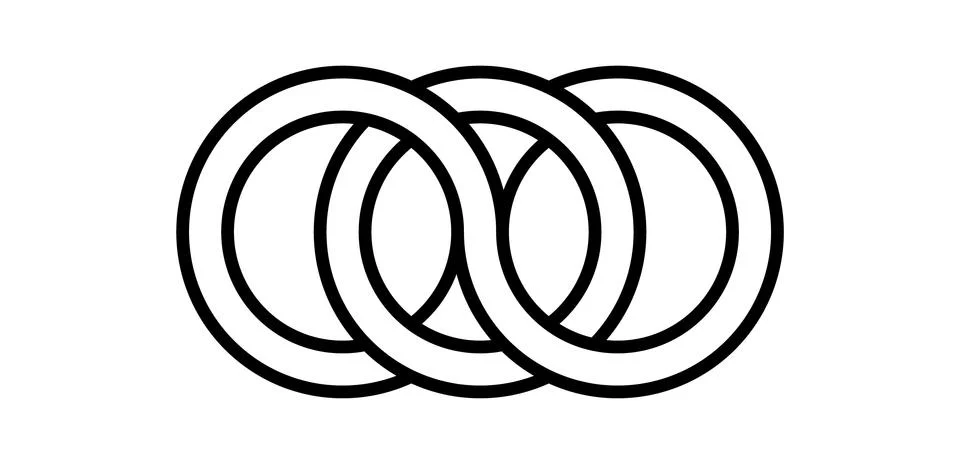 Interlocking circles, rings contour. Circles, rings concept icon Stock Illustration