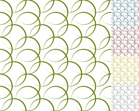 Interlocking circles, rings with dynamic outline - Set of 5 seamless pattern  Stock Illustration