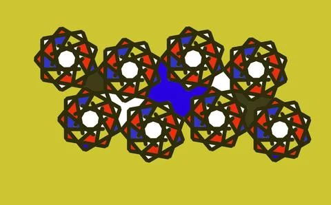 Interlocking Circular Geometric Mandala Pattern on Olive Green Backgroun Stock Illustration