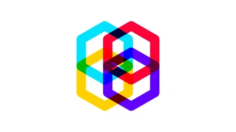 Interlocking Colorful Hexagon Logo | Abstract Geometric Technology Background Stock Footage 346329156