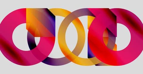Interlocking colorful rings create abstract design. Vibrant hues blend, forming Stock Illustration