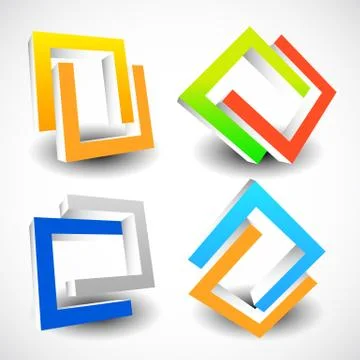 Interlocking colorful U shapes. Generic icons, design elements. Four versions Stock Illustration