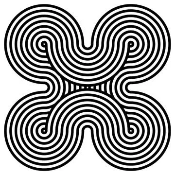 Interlocking, connected circles. Abstract shape isolated on white. Stock Illustration