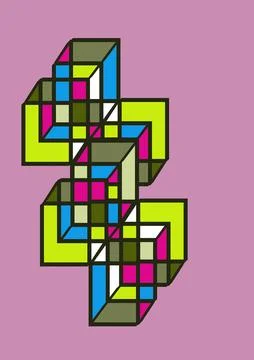 Interlocking Cubical Abstract Pattern on Pink Background Stock Illustration