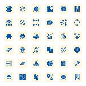 Interlocking Design Vector Icons featuring 36 Pixel Optimized Filled Style Stock Illustration