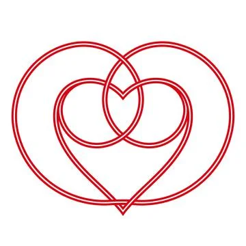 Interlocking double line red hearts continuous ornamental unity symbol Stock Illustration