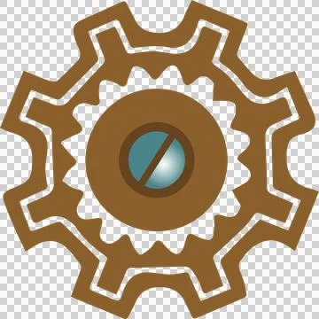 Interlocking flat-design brown cogs are showing teal-blue screw inset on Ilustração Stock