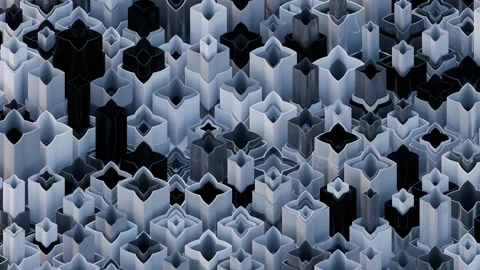 Interlocking futuristic shapes create a complex, digital lattice structure with Stock Footage 340237924