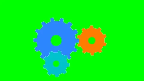 Interlocking Gear Mechanism Turning Together on Green Screen Stock Footage 340827768
