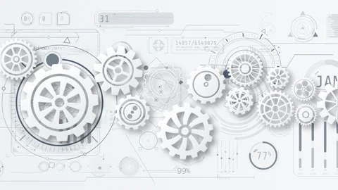 Interlocking of gears creating an abstract technological process mechanism Stock Footage 334083759