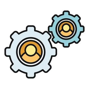 Interlocking gears with human icons representing teamwork and process Stock Illustration