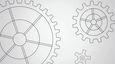 Interlocking gears rotating seamless loop line art animation Stock Footage 345657755