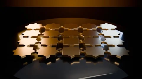 Interlocking geometric star lattice polished brass expanding loop Stock Footage 342509519