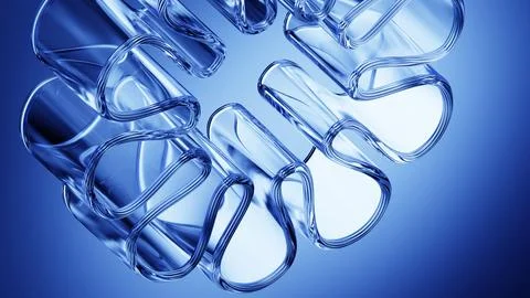 Interlocking glass shapes with clean premium blue reflection. Illustrazione stock