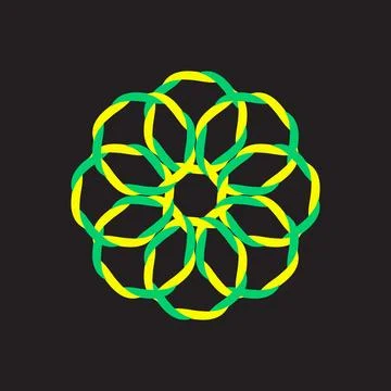Interlocking Green Yellow Rings Abstract Pattern Stock Illustration