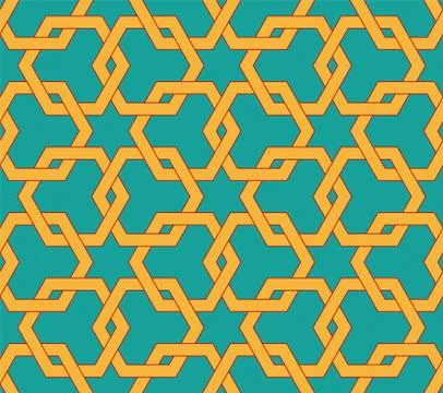 Interlocking hexagons seamless pattern. Arabic style tapestry, textile print. 库存插图