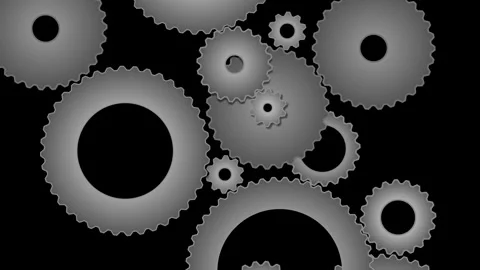 Interlocking loopable rotating gear wheels and cogs of various sizes against a Video stock 320457622