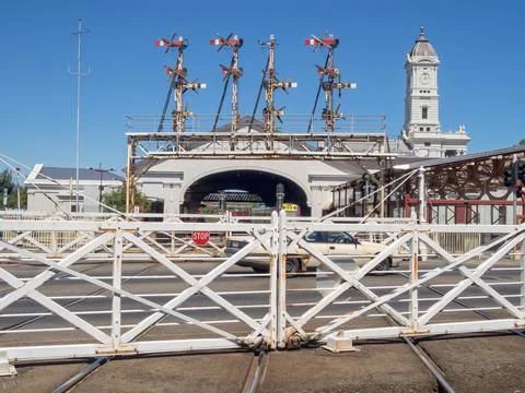 Interlocking mechanical swing gates - Ballarat Stock Photos