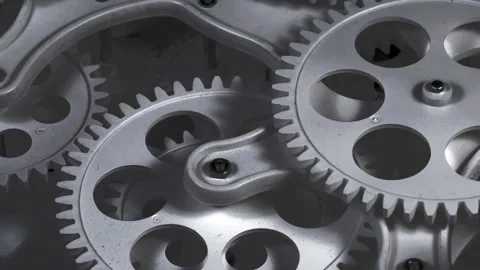 Interlocking Metal Gears Close-Up Industrial Mechanism Stock Footage 331545847