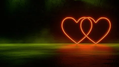 Interlocking neon hearts glow with green spotlight motion Stock-Footage 341802093