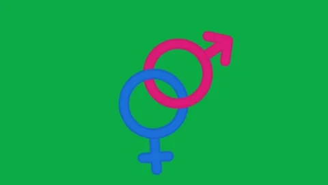 Interlocking pink male and blue female gender symbols animation on green screen Stock Footage 332673596