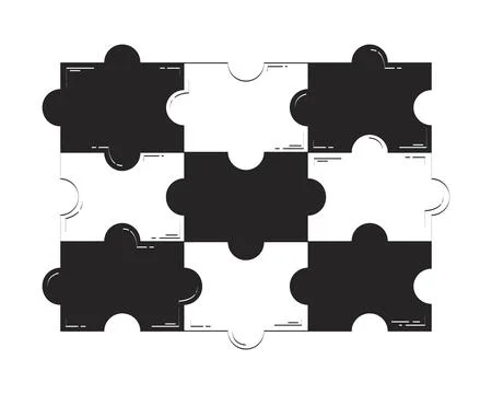 Interlocking puzzle pieces doodle linear object Stockillustratie