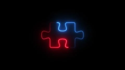 Interlocking Puzzle Pieces Forming Connection with Neon Glow in Dark Backgrou 動画素材 339831252