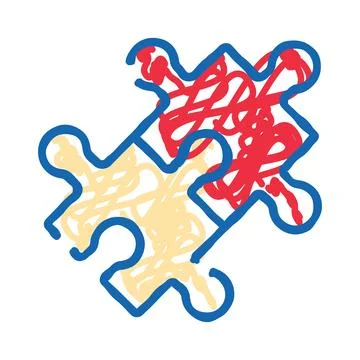 Interlocking puzzle pieces scribbled with different colors Illustrazione stock