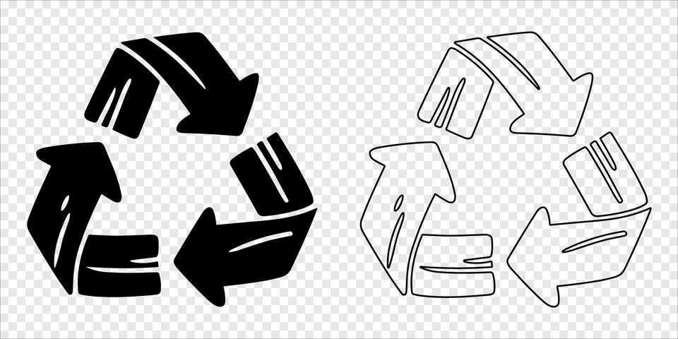 Interlocking recycling arrows forming triangle Silhouette and Outline Stock Illustration