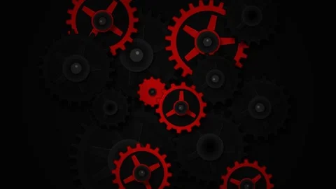 Interlocking Red And Black Mechanical Gears Animation Stock Footage 344756043