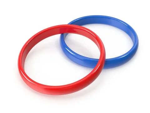 Interlocking Red and Blue Rings on White Stock Illustration