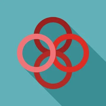 Interlocking red and pink circles creating visual harmony on turquoise back.. Stock Illustration