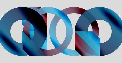 Interlocking rings, blue, purple hues. Abstract design, modern aesthetic, cle Stock Illustration