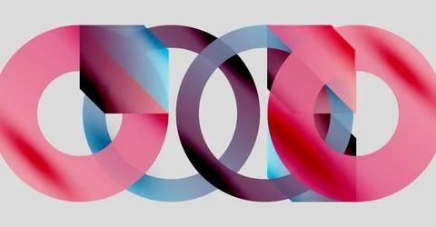 Interlocking rings, pinks, blues create abstract composition. Smooth gradients Stock Illustration