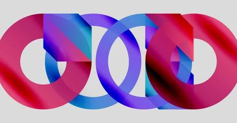 Interlocking rings, vibrant colorsreds, blues, purplescreate abstract design. Stock Illustration