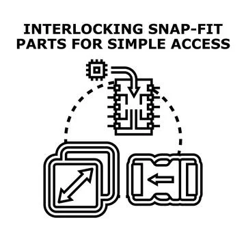 Interlocking snap fit parts for simple access concept Stock Illustration