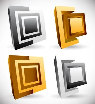 Interlocking squares. Angular icons, logos. Vector illustration. 스톡 일러스트