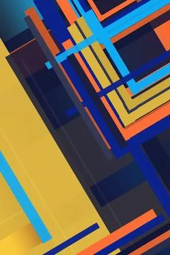 Interlocking stripe shapes in blue and orange with gold accents form a dyna.. 스톡 일러스트