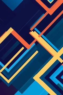 Interlocking stripe shapes in dark blue, red, and yellow form a dynamic wav.. Stock Illustration