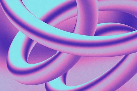 Interlocking torus tubes are weaving in glossy 3D scene, with neon cyan-magen 스톡 일러스트