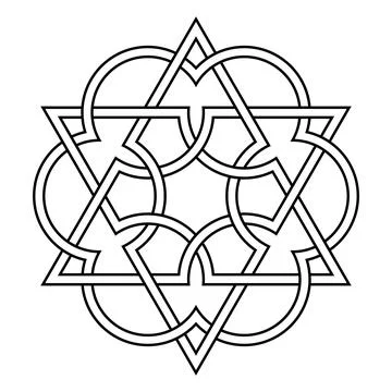 Interlocking triangles and circles, a hexagram and six-fold rosette Stock Illustration