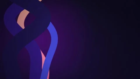 Interlocking wavy strands in blue and purple twist in a slow loop Stock Footage 340877330