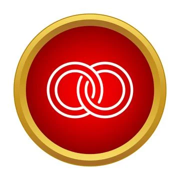 Interlocking wedding rings icon on red button Stock Illustration