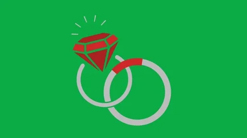 Interlocking wedding rings with red diamond gemstone icon animation green screen Stock Footage 332673745