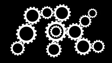 Interlocking White Gears Rotating Seamlessly on Black Background Abstract M.. Stock-Footage 340123652
